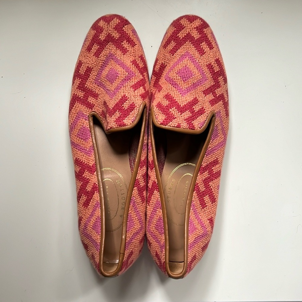 Stubbs & Wooton size 10 pink/red/orange needlepoint slipper style shoe